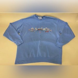 VINTAGE! Disneyland Main Street USA Pullover Crew Neck Blue Sweater Size Medium